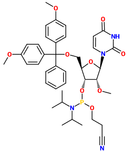 (image for) MC082304 5'-O-(4,4-Dimethoxytrityl)-2'-O-methyluridine-3'-(2-cyanoethyl-N,N-diisopropyl)phosphoramidite